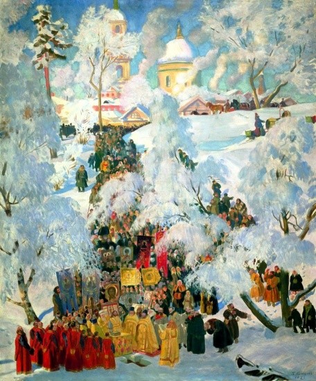 Б.Кустодиев  «Зима. Крещенское водосвятие»